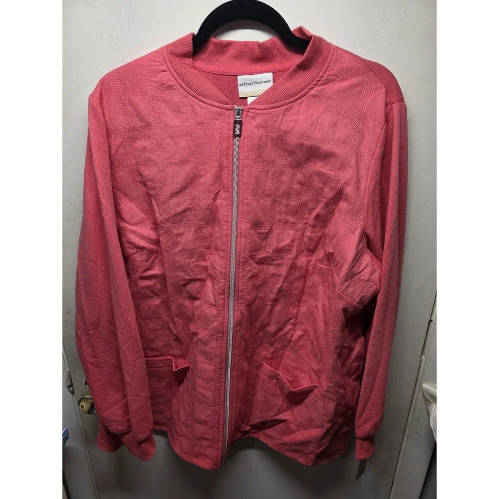 NWT Alfred Dunner Coral Pink Full Zip Light Jacket Plus Size 2X
